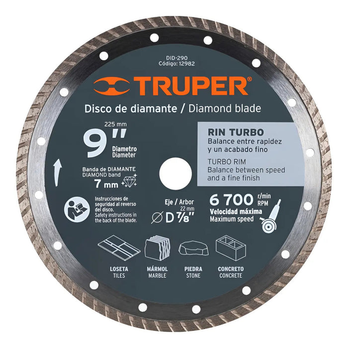 Disco 9'' Diamante Turbo Corte Piedra Concreto Truper