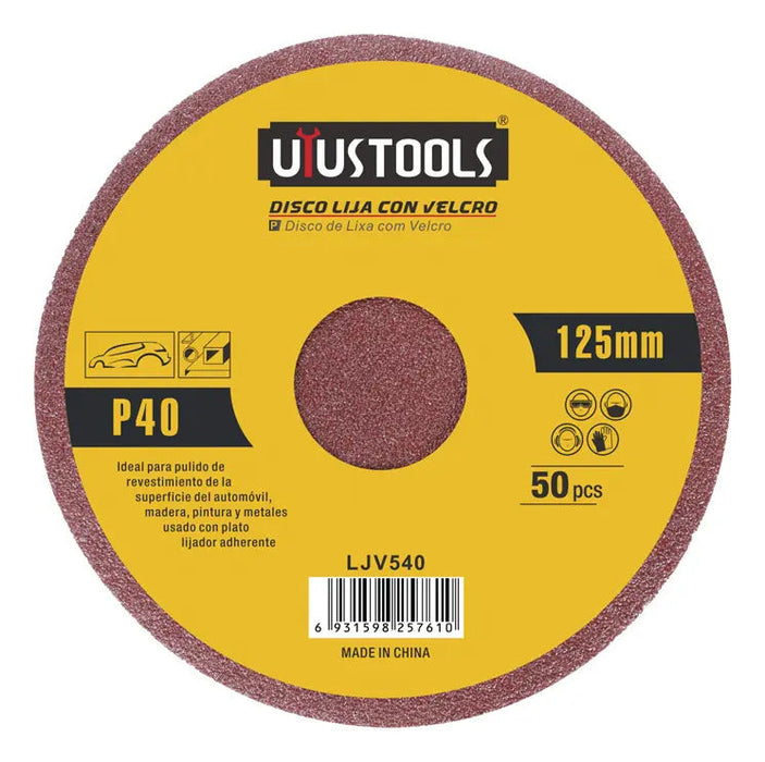 Set 50 Un Disco Lija Con Velcro 5" #40