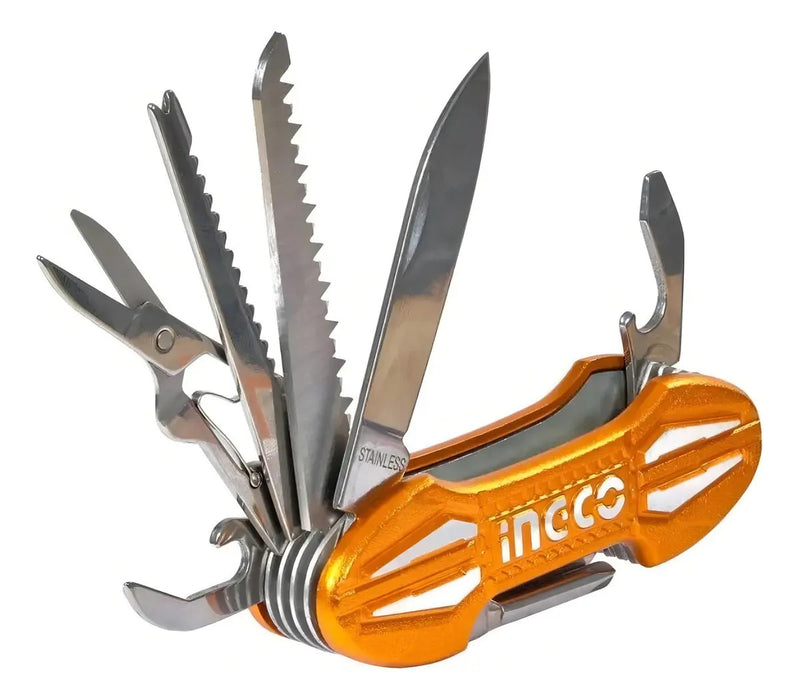 Navaja Cortapluma Multiherramienta Ingco 15 Funciones Naranja