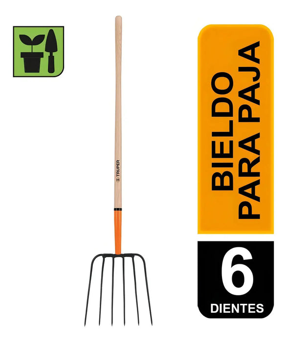 Bieldo Para Paja, 6 Dientes, Mango 48'