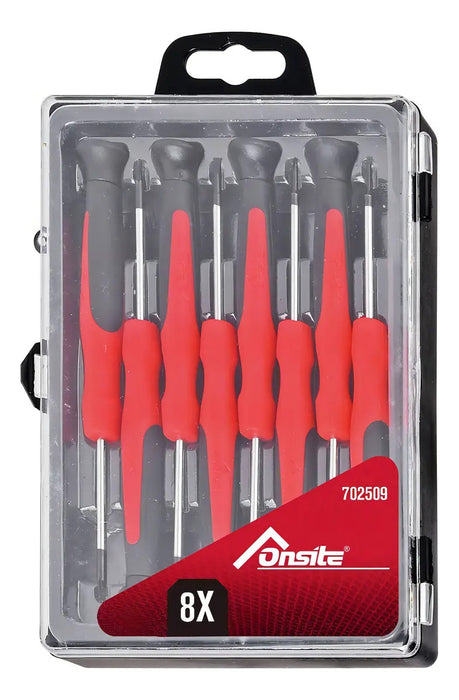 Set de 8 Piezas Atornillador Precisión Mango Ergonómico Goma Puntas Planas Estrella