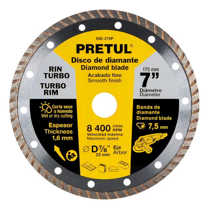 Disco Diamante 7'' Rin Turbo Concreto Piedra Az