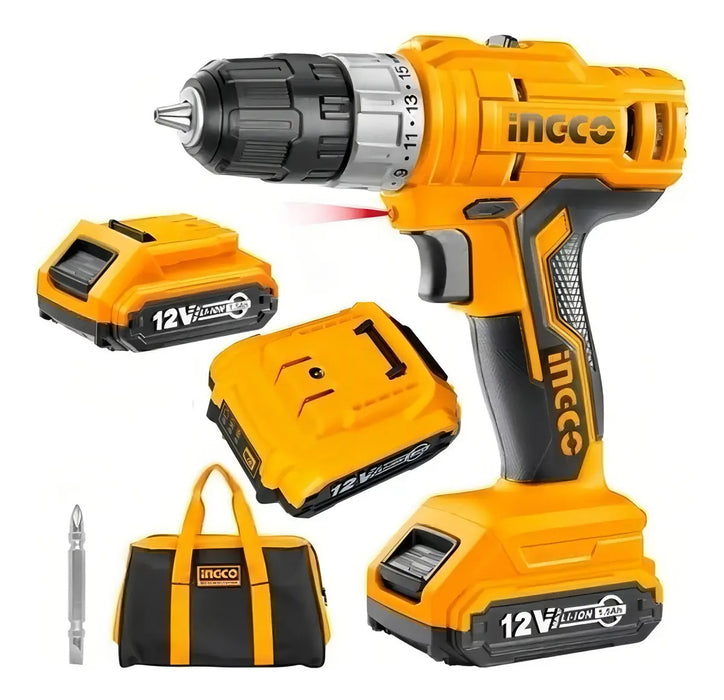 Taladro Ingco Cdli1222 12v 2 Baterías Amarillo