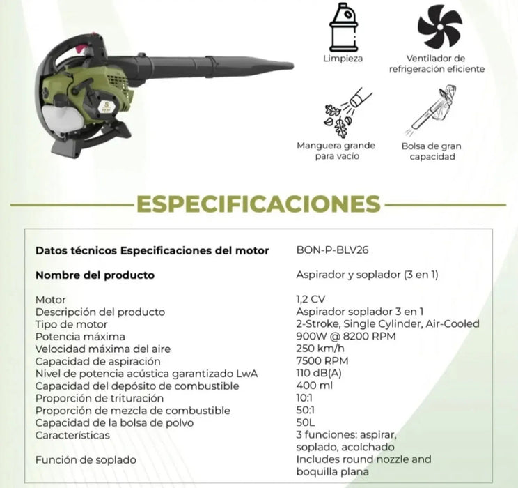 Soplador Aspirador Bonhoeffer Gasolina 1.2hp