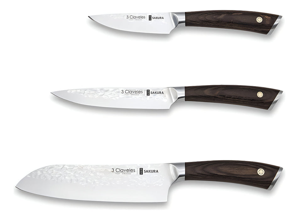 Set 3 Cuchillos Verdura/Cocina/Santoku Sakura 3 Claveles