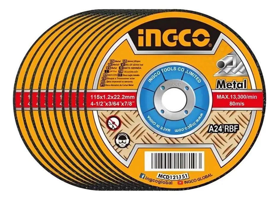 10 Piezas Discos Corte Metal 4 1/2'' Ingco