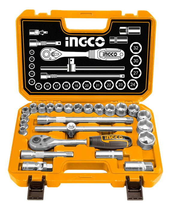 Set 25 Llaves Tubo 1/2" Bocallaves Maletín Ingco