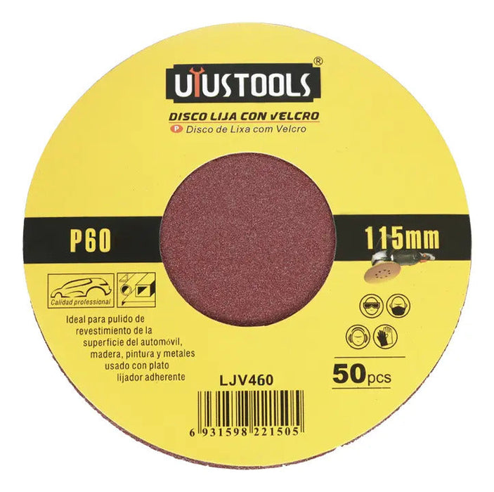 Set 50 Un Disco Lija Con Velcro 4 1/2'' #60