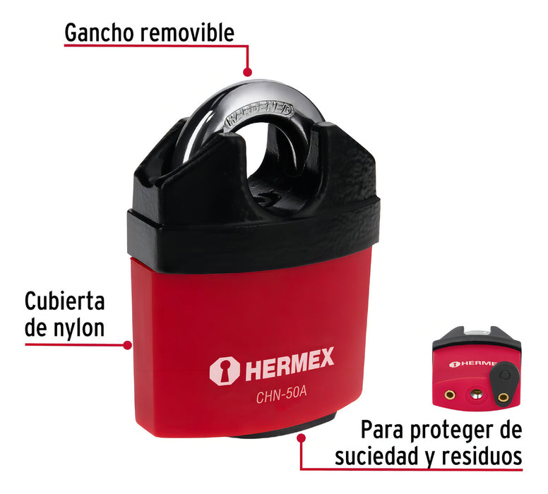 Candado Seguridad 50mm Anti Corte Hermex Rojo