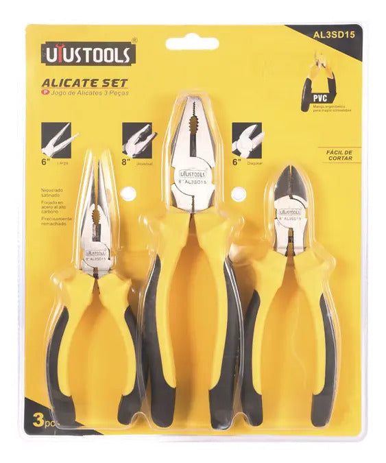 Juego Alicates 3 Pcs (universal, corte, punta) Uyustools