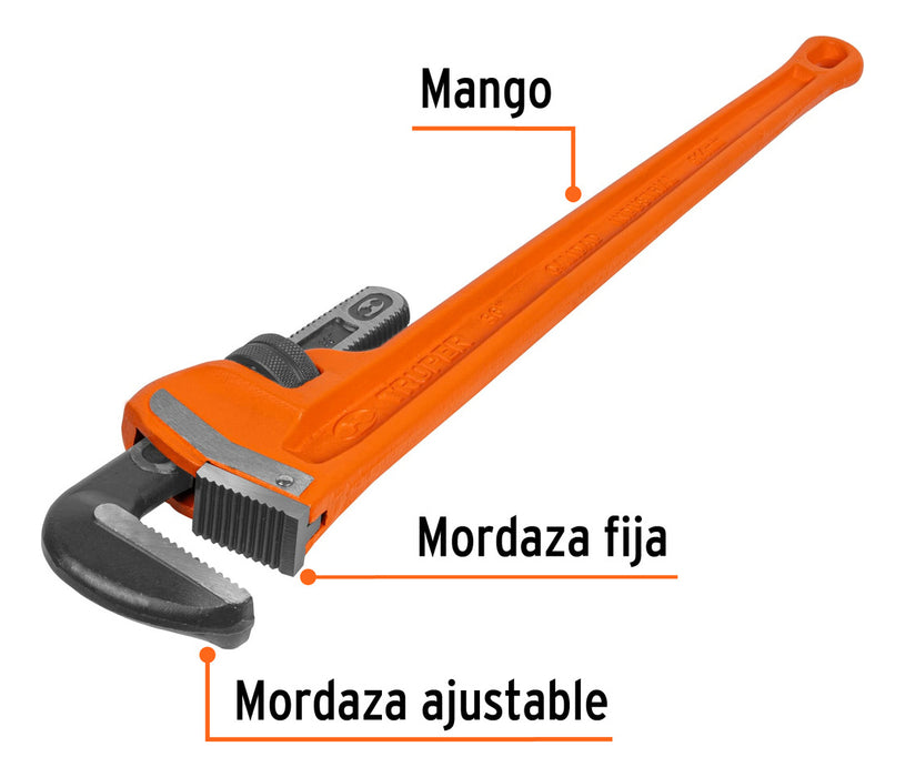 Llave Stilson Truper 15841 Naranja 9.1cm Cabezal 89mm