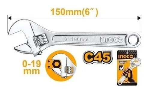 Llave Francesa Ajustable 6'' Ingco