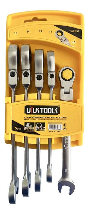 Jgo 5 Pcs Llave Combinada Rachet Flexible 10-15mm