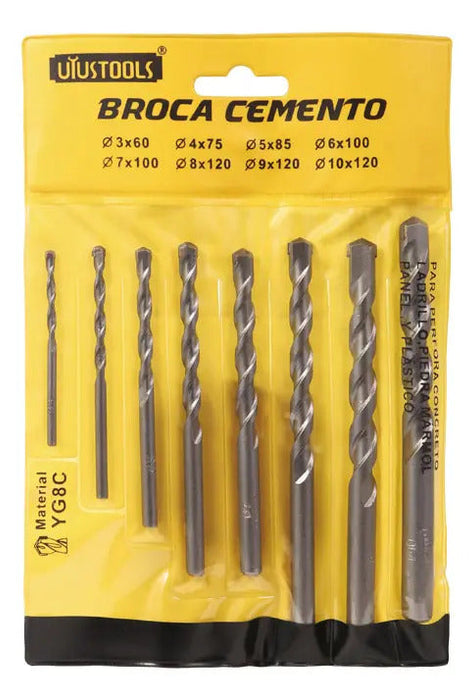 Set 8 Brocas Concreto (3-4-5-6-7-8-9-10mm) Bag