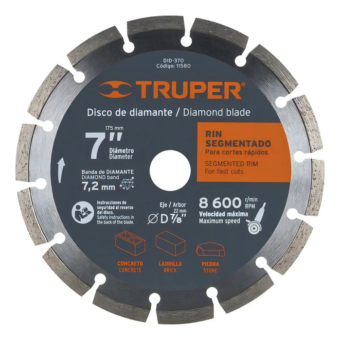 Disco Corte Diamante 7'' Piedra Concreto Truper