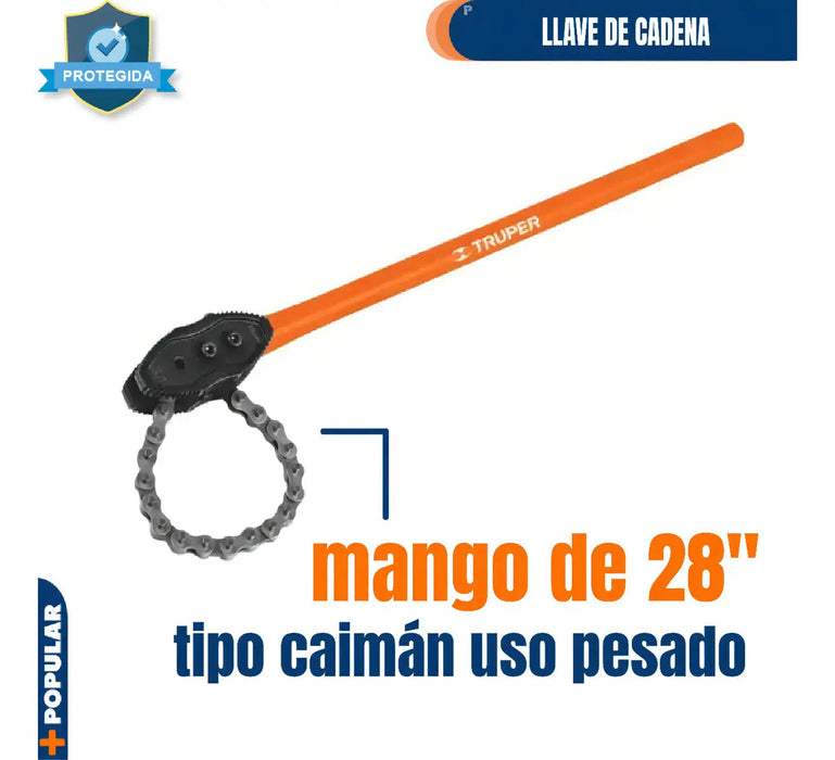 Llave de Cadena Tipo Caimán Uso Pesado Mango de 28''