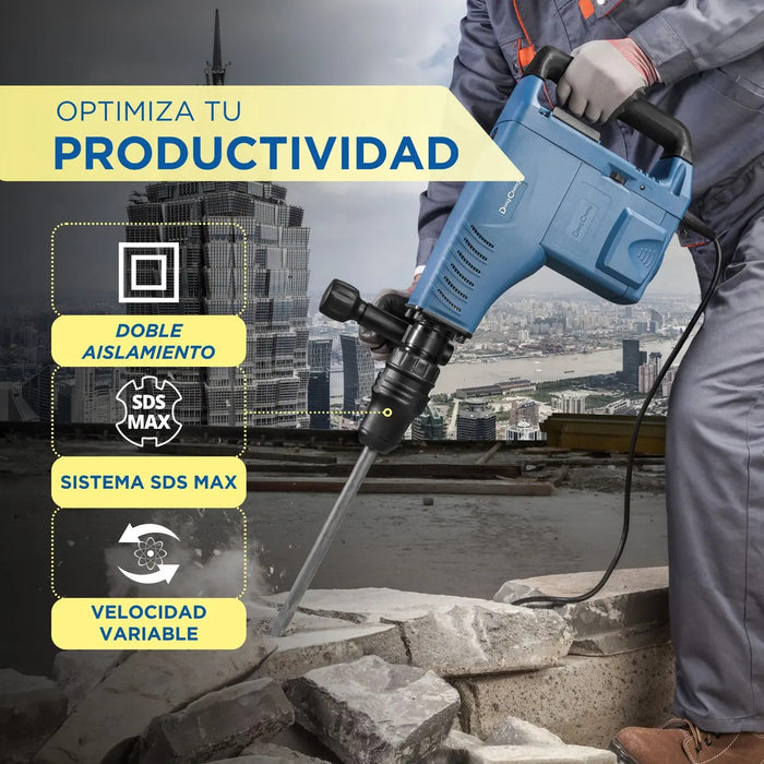 Martillo Demoledor Rompedor De Concreto 10 Kg SDS Max 1500W 110V c/Estuche Color Azul