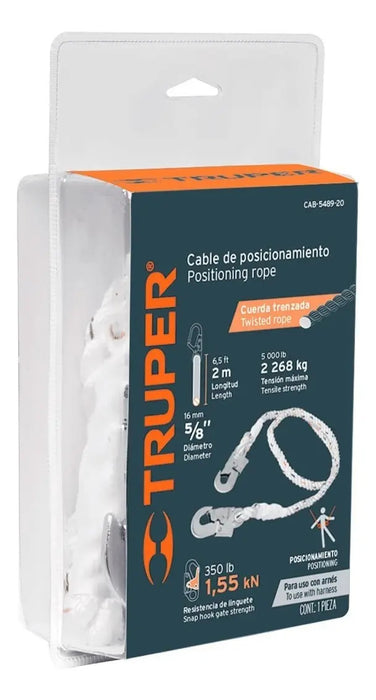 Cable de Posicionamiento con 2 Ganchos Truper 2m Blanco
