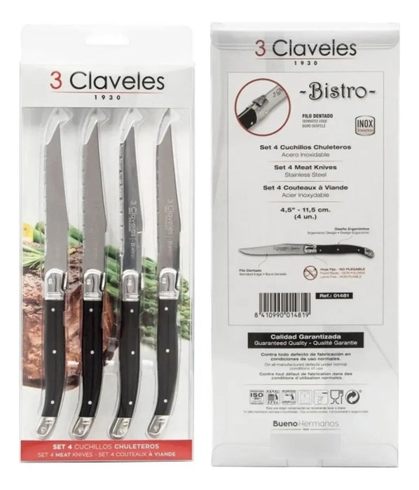Cuchillo Chuletero Juego 4 Piezas 11.5 Cm Bistro 3 Claveles