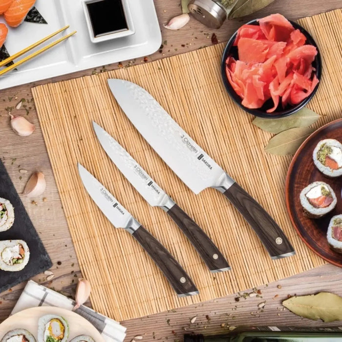 Set 3 Cuchillos Verdura/Cocina/Santoku Sakura 3 Claveles