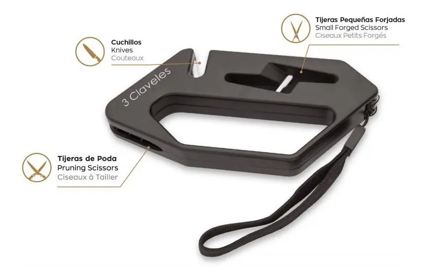 Afilador de Cuchillos y Tijeras Tres Claveles Mano Rueda Negro
