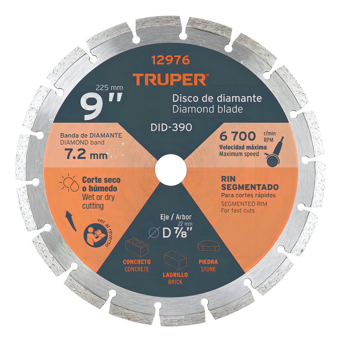 Disco 9'' Diamante Rin Segmenta Concreto Piedra Truper