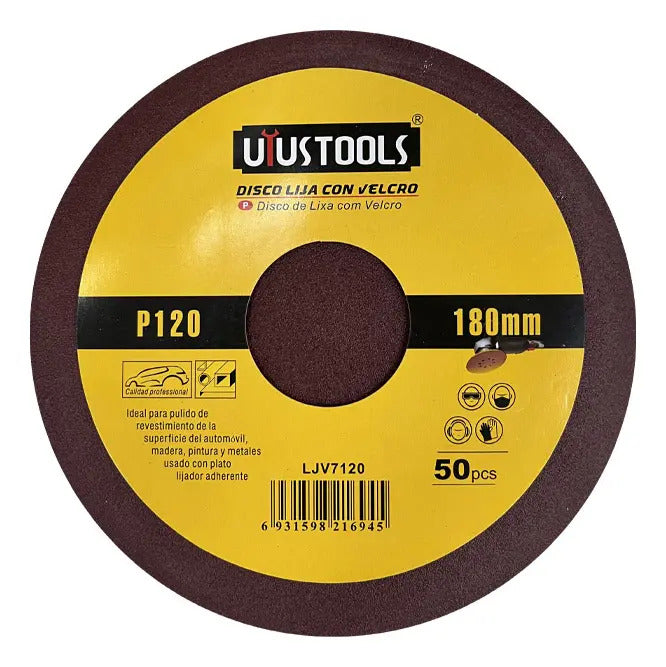 Set 50 Un Disco Lija Con Velcro 7" #120