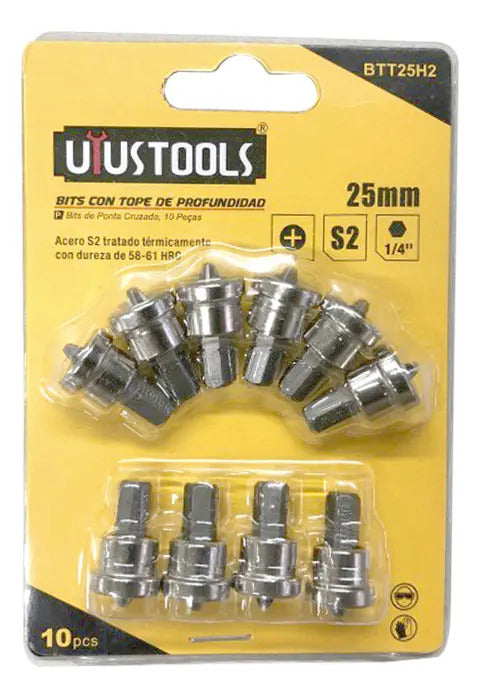 Jgo Puntas C/ Tope De Profundidad 25mmxph2 10un/set