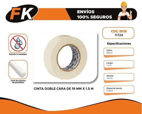 Cinta Enmascarar Truper 1.5m 19mm Blanco