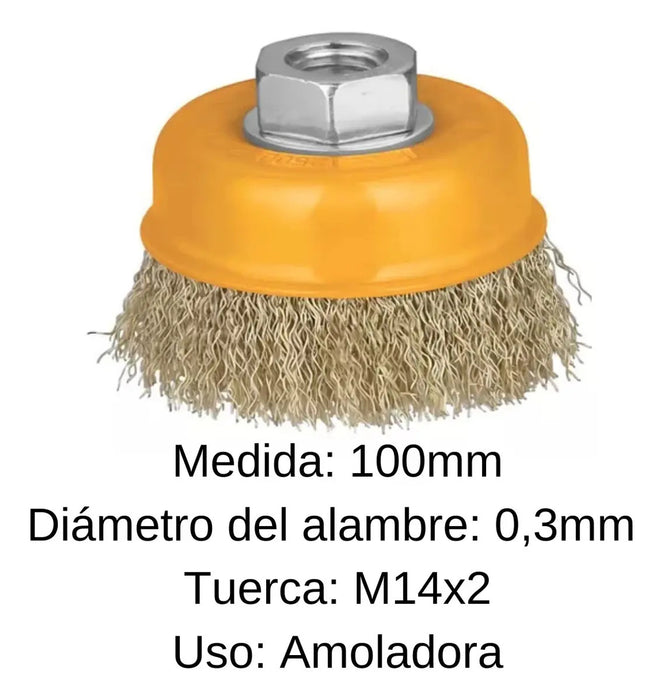 Cepillo Grata Alambre Ondulado Fino 10cm Ingco