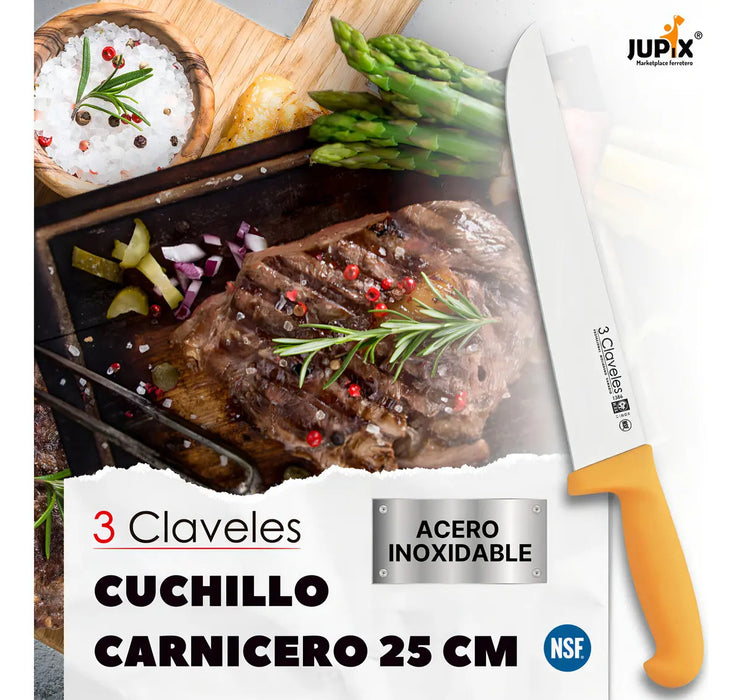 Cuchillo Profesional 3 Claveles Carnicero Angosto 25cm Acero Color Amarillo