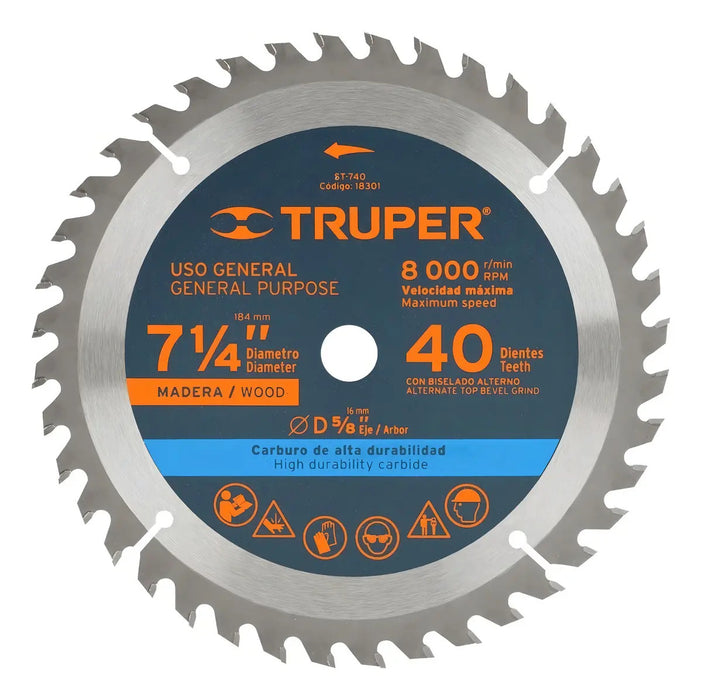 Disco Sierra para Madera 7.1/4", 40 Dientes Truper