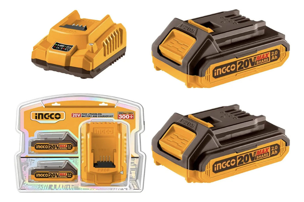 Set Cargador Rápido Ingco + 2 Baterías 2amp 20v