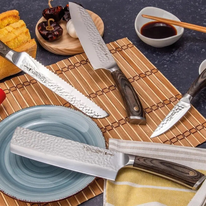 Set 3 Cuchillos Verdura/Cocina/Santoku Sakura 3 Claveles