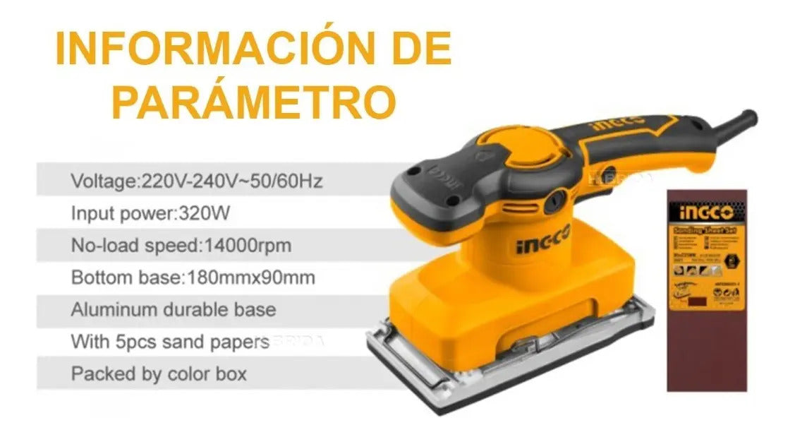 Lijadora Orbital Eléctrica Ingco FS3208 320W Naranja
