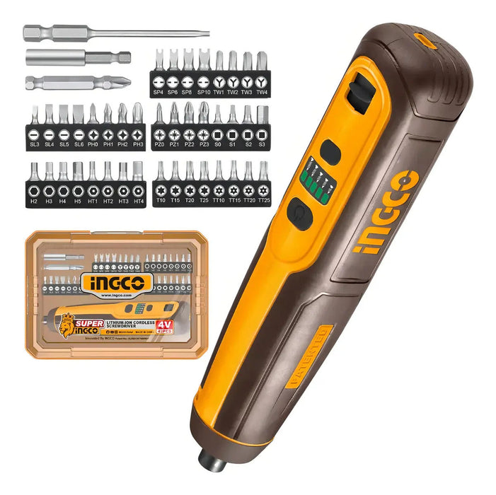Atornillador Inalámbrico 1/4" Ingco Go + Puntas y Estuche