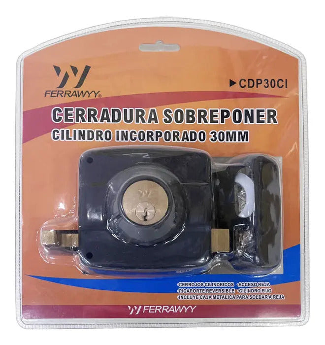 Cerradura Sobreponer Cilindro Incorporado 30mm