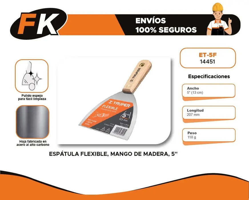 Espátula Flexible Mango De Madera 5 Pulgadas Truper