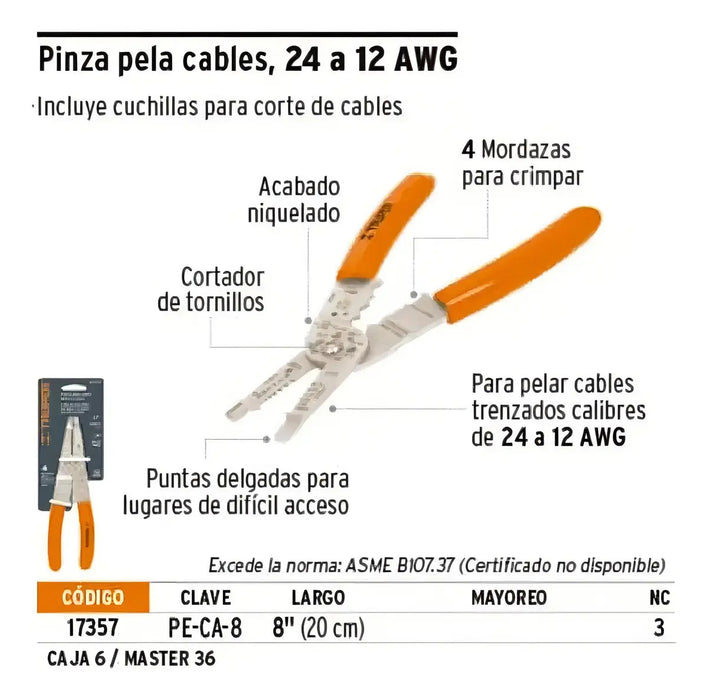 Alicate Pelacable Aprieta Terminales 8 Pulgadas Truper