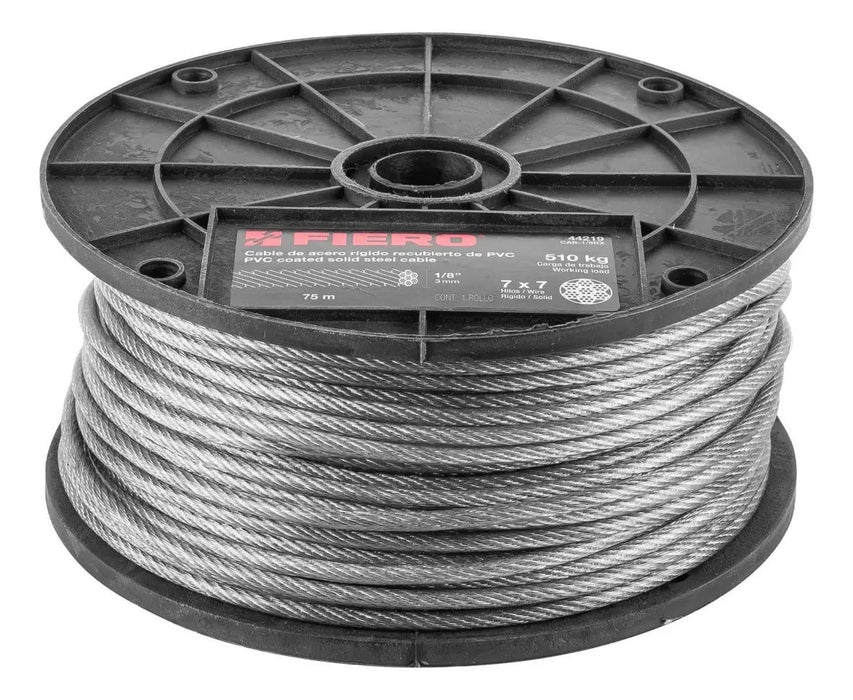 Cable Rígido de Acero 1/8 Recubierto PVC 7x7 75 M