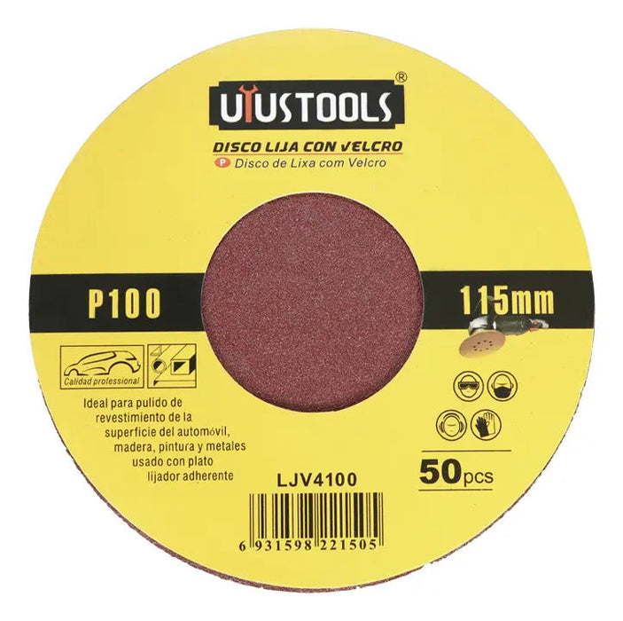 Set 50 Un Disco Lija Con Velcro 4 1/2'' #100