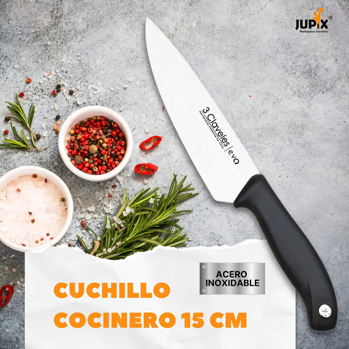 Cuchillo De Cocina Chef Cocinero 15cm Acero 3 Claveles Evo Color Negro