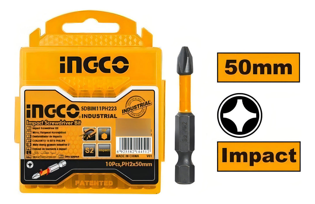 Set 10 Puntas De Impacto Destornillador Phillips 2 Iman 50mm