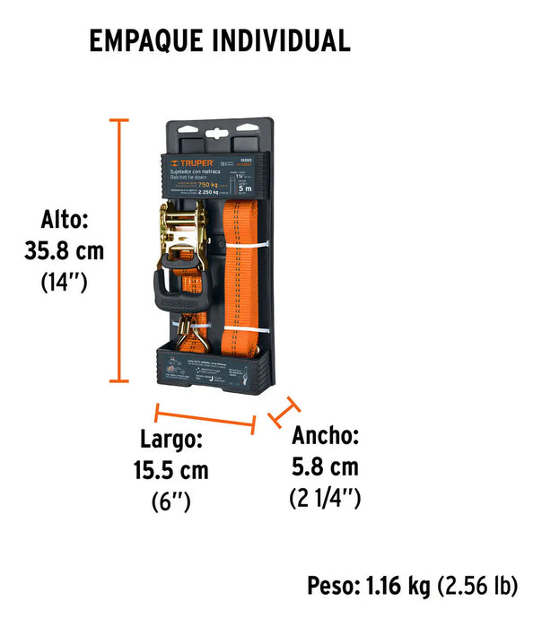 Sujetador con Matraca Criquet Truper 2250 Kg 5mt Color Naranja