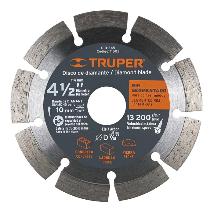 Disco Diamante Segmentado 4.5'' Concreto Piedra Truper DID-345