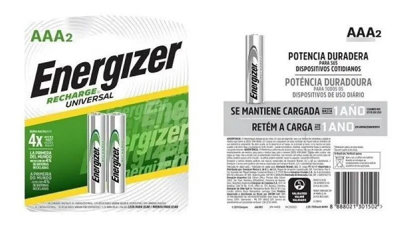 Pack 2 Pilas AAA Recargables Energizer 700mAh