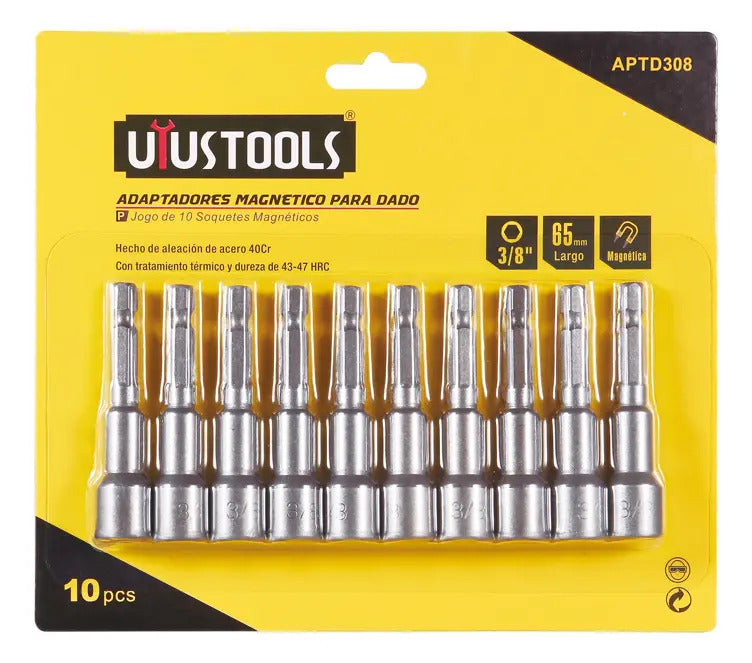 Set Adaptadores Magnético 10 Pcs 3/8 X 65mm