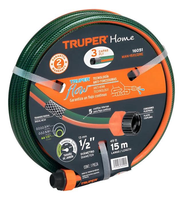 Manguera Reforzada Para Riego 1/2 X 15 Mts Truper Verde