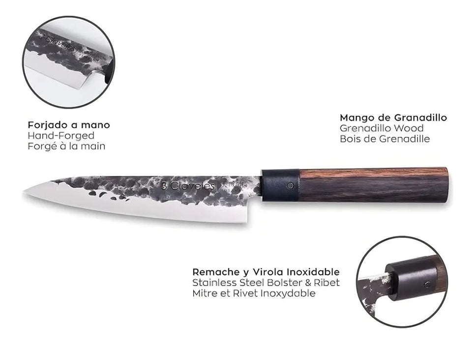 Cuchillo Acero Inoxidable 16cm Osaka Tipo Carne Mango Madera Café