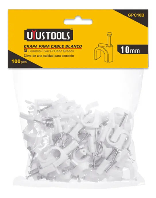 Grapa Para Cable Blanco 10mm 100pcs/set
